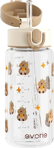 Evorie Tritan Kids - Botella de agua para la escuela, 13 onzas, sin BPA, a prueba de fugas, botella de bebida ligera y duradera (con pajita,