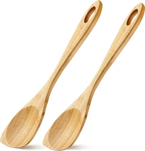 2 cucharas de madera para cocinar, cuchara de esquina de madera de 12 pulgadas, espátula de bambú, utensilios de cocina de madera, raspador para