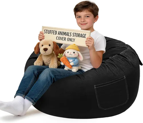 Miniatura 50 de Lukeight - Puf de almacenamiento de animales de peluche para niños, funda para puf de dinosaurio con cremallera para organizar la habitación