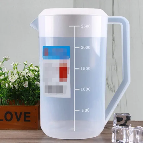 Miniatura 2 de Housoutil Hervidor de medición con escala de 2.5 L de plástico para bebidas con tapa, jarra de agua fría para jugo, té helado, leche, cerveza