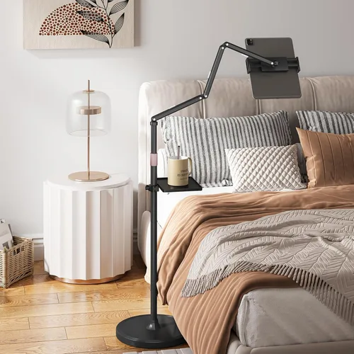 Miniatura 4 de Houele Soporte de Piso para Tableta con Bandeja Extraíble, Soporte de Piso para iPad para Cama, Soporte de Tableta de Altura Ajustable Porta iPad