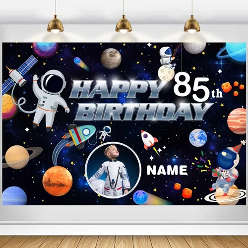 Miniatura 23 de Cartel de decoración de cumpleaños número 85 con temática de fútbol – Cartel de tela personalizado para suministros de fiesta de cumpleaños 85
