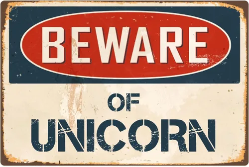 Letrero de metal retro vintage de aluminio con texto en inglés "Beware Of Unicorn VS426" (8 x 12 pulgadas)