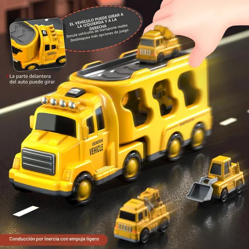 Miniatura 4 de Beby Buty Camiones de Construcción 5 en 1 para Niños de 3-5 años, Juguetes de Coches y Camiones para Niños Pequeños con Luz y Sonido, Incluye Grúa