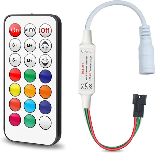 RGBZONE Controlador LED de 3 pines, control remoto inalámbrico RF, controlador mini DC5V/12V/24V para tiras de luz Dream Color WS2812B WS2812 WS2811