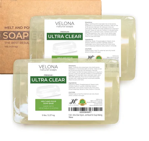 velona Base de jabón de glicerina ultra transparente de 10 libras sin SLS/SLES | Derretir y verter | Barra natural transparente para el mejor