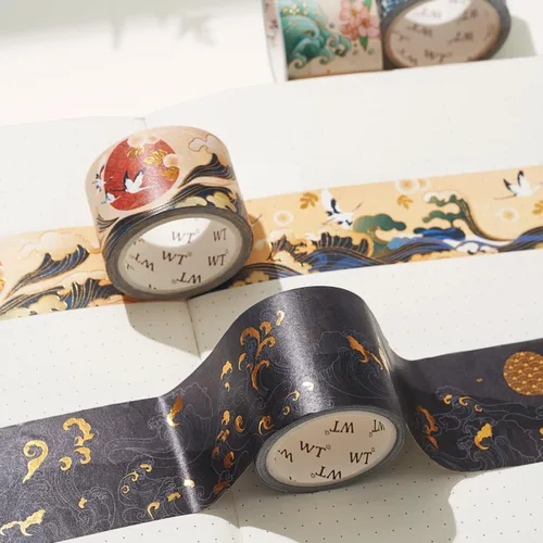Miniatura 2 de WT Waves of Rebun - Juego de cinta washi, 4 rollos, lámina dorada, cinta de enmascarar decorativa, suministros para planificador Bujo, cinta