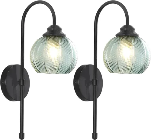 Miniatura 14 de KCO Lighting - Lámpara de pared vintage con globo de vidrio verde y brazo de latón cepillado - Aplique de globo grande, acabado dorado - Lámpara
