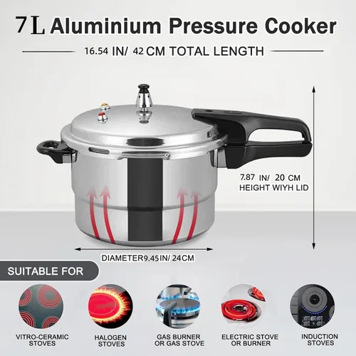 Miniatura 2 de Olla a presión de 7 cuartos de galón, olla a presión de aluminio compatible con cocina de gas e inducción, olla de cocción rápida, distribución
