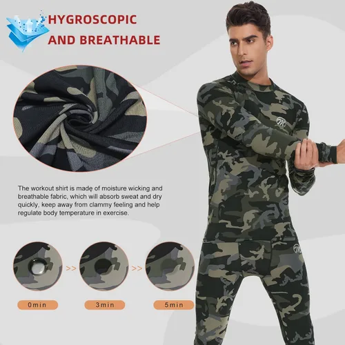 Miniatura 4 de Conjunto de ropa interior térmica para hombre, capa base de compresión, ropa de invierno con forro polar largo, ropa de correr y esquiar