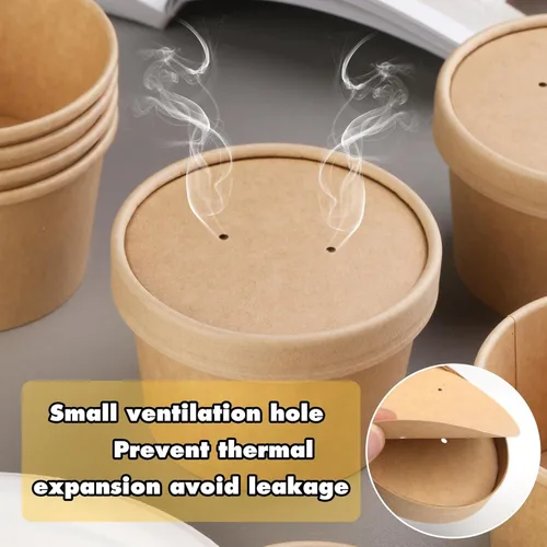 Miniatura 5 de Paquete de 75 recipientes de papel para sopa de 8 onzas con tapas, tazas de helado, recipientes de papel desechables con tapa ventilada, cuencos