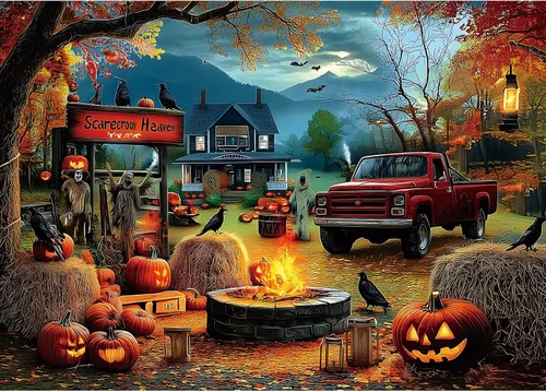 Miniatura 18 de Rompecabezas de Halloween para adultos, 1000 piezas, rompecabezas de tienda mágica de gatos y brujas con letras en la parte posterior con caramelo