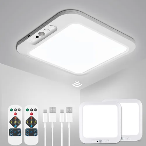 Miniatura 10 de wowatt: lámpara de techo recargable operada por batería, luz de sensor de movimiento para interiores, lámpara de ducha inalámbrica con mando a