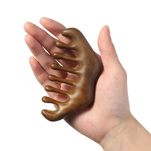 Miniatura 4 de Peine de dientes anchos de madera - Masajeador natural del cuero cabelludo para el cabello y la relajación meridiana. Marrón