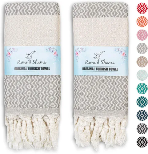 Miniatura 14 de RUMI & SHAMS - Toalla de mano turca para baño y cocina - 2 toallas de mano decorativas de lujo para baño - Toallas rústicas de cocina de 100 %