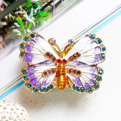 Miniatura 4 de YU FENG Caja de baratijas de mariposa con bisagras, pequeña joyería con bisutería, estatuilla de regalo coleccionable (caja de baratijas ii)
