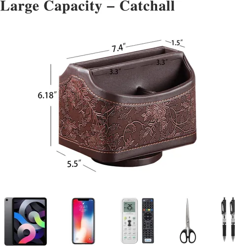 Miniatura 4 de YAPISHI Soporte para control remoto de cuero antiguo, caja giratoria de 360 grados para escritorio, organizador de mesa de noche para control