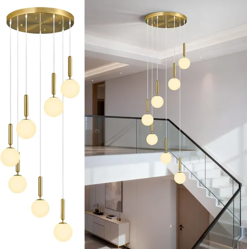 Miniatura 12 de Lámpara Colgante Moderna Accesorio de Iluminación Colgante para Isla de Cocina Luces Colgantes Doradas de Mediados de Siglo con Globo de Vidrio Oro