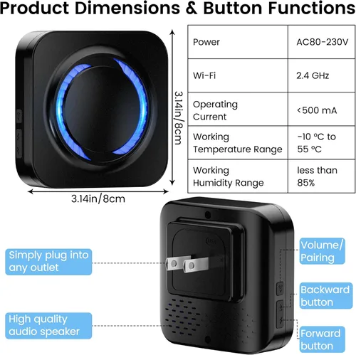 Miniatura 6 de Extensor de timbre inalámbrico Wi-Fi para Ring, Blink, timbres de video Google Nest, compatible con Alexa, configuración sin cables, conexión a Negro