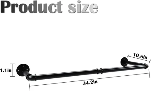Miniatura 2 de Perchero industrial de tubería, resistente y desmontable, para colgar en la pared, barra de ropa rústica para ahorrar espacio, barra multiusos