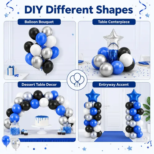 Miniatura 7 de Globos azules y negros, 35 unidades, globos de látex azul oscuro, negro y plateado con confeti plateado para cumpleaños, baby shower, bodas