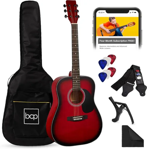 Miniatura 9 de Best Choice Products Juego de iniciación de guitarra acústica de madera para principiantes, de 41 pulgadas, con bolsa para conciertos, correa, Negro