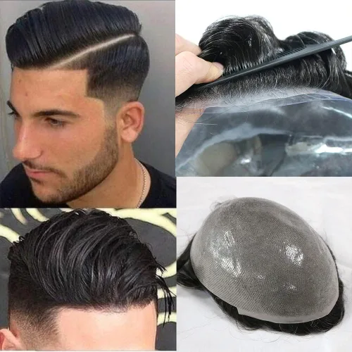 Miniatura 22 de SIMBEAUTY Cabello humano súper natural para hombre, estilo libre de tupé, 10 x 8 pulgadas, sistemas de reemplazo de cabello para hombres
