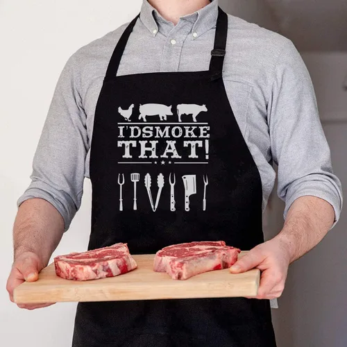 Miniatura 3 de Delantal divertido para hombres – I'D Smoke That – Día del Padre, regalos de barbacoa para hombres – Talla única – Delantal de cocina negro con 3 Yo
