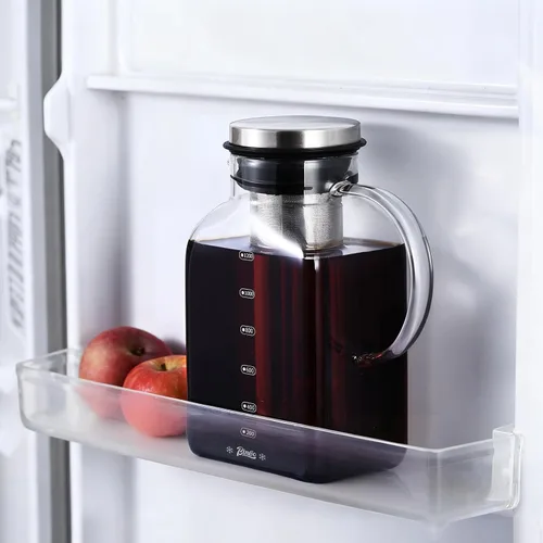 Bincoo Cafetera de café frío de 40 onzas, cafetera helada y té con filtro fino de malla 600 para un sabor suave y bajo en ácido, jarra de vidrio
