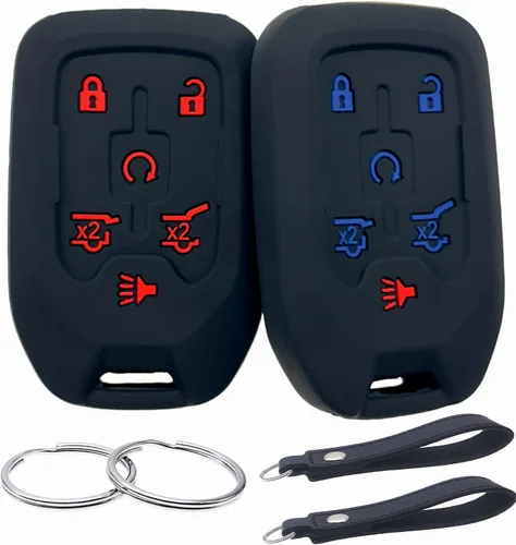 Miniatura 9 de REPROTECTING Funda de goma de silicona para llavero compatible con Chevrolet Suburban Tahoe GMC Yukon Yukon XL 2014-2021 (6 botones, negro negro)