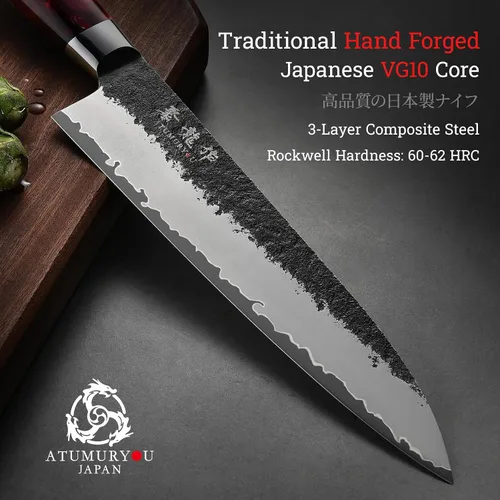 Miniatura 4 de Cuchillo de chef japonés, cuchillos de cocina forjados a mano de 8 pulgadas con núcleo VG10, cuchillo gyuto profesional para el hogar y restaurante