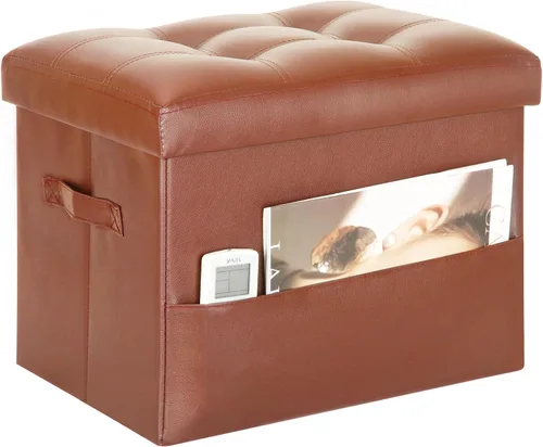 Miniatura 10 de BelugaHelper Otomana de almacenamiento reposapiés taburete, banco reposapiés de cuero plegable con asiento acolchado de espuma más gruesa. Taburete