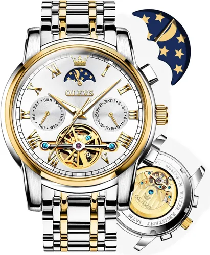 Miniatura 7 de OLEVS reloj mecánico automático, reloj de cuerda automático de lujo para hombre a prueba de agua, acero inoxidable.