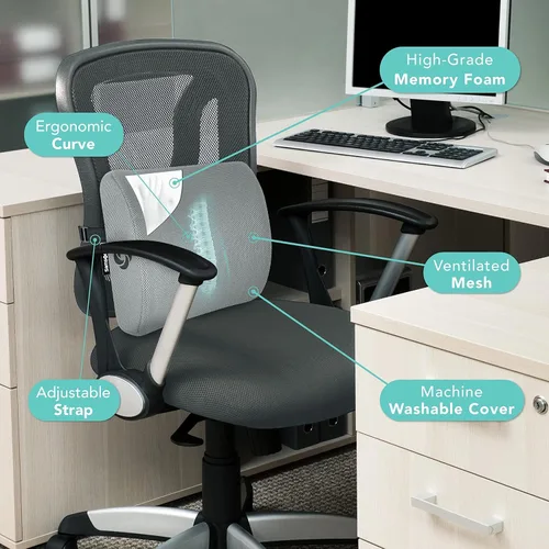 Miniatura 6 de Samsonite Almohada ergonómica de apoyo lumbar para silla de oficina, silla de juegos o automóvil, cojín de espuma viscoelástica con malla ventilada