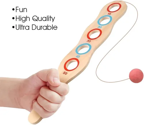 Miniatura 4 de ArtCreativity Juego de 2 paletas de madera con bola roja en cuerda, juguetes al aire libre para niños y niñas, juegos de playa y patio trasero