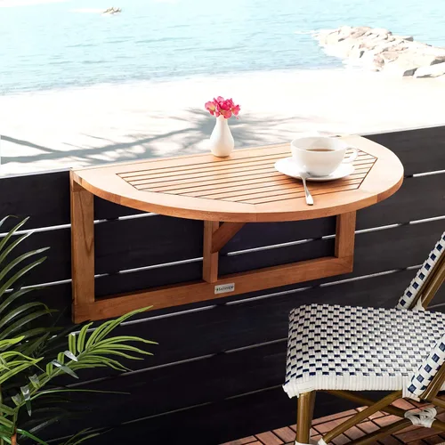 Miniatura 2 de Safavieh - Colección Owens al aire libre PAT7045A, mesa colgante de medio tamaño para balcón, de madera de teca natural