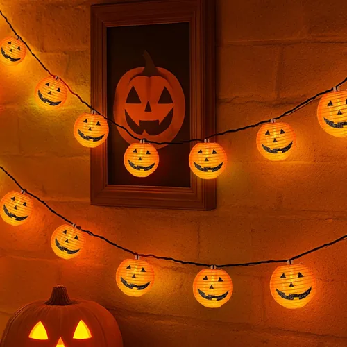 Farol de calabaza de 8.5 pies con 10 luces de calabaza, linterna de Halloween para decoraciones navideñas, faroles Jack O Lanterns para fiestas,