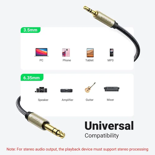 Miniatura 2 de UGREEN Cable estéreo de 3.5mm TRS a 6.35mm 1/4 de pulgada Audio para guitarra a Aux macho con carcasa de aleación de zinc y trenzado de nailon