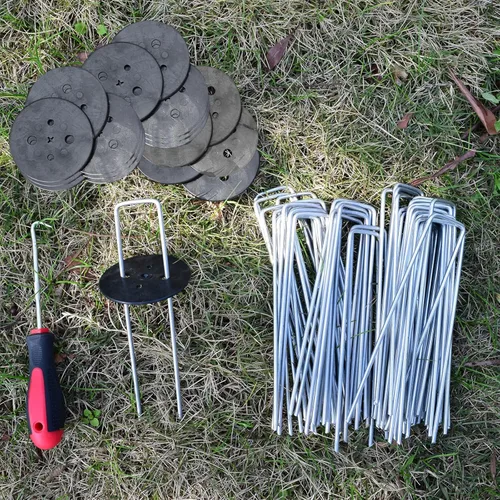 Miniatura 7 de 50 grapas de paisaje+50 juntas + 1 gancho de púa, estacas de césped artificial de jardín de 6 pulgadas, resistentes 11Ga en forma de U, pasadores