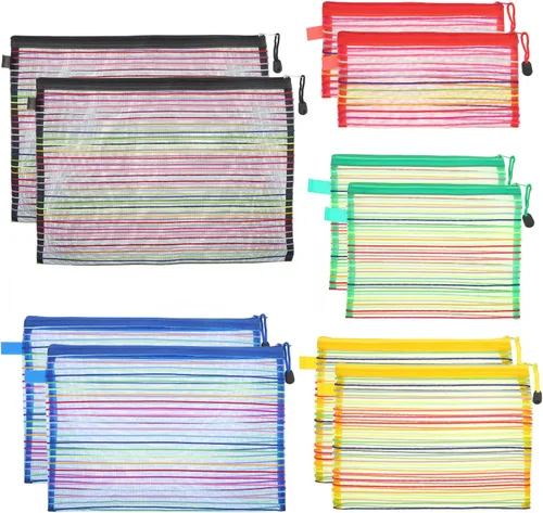 Miniatura 6 de HESTYA 10 piezas de bolsas de malla con cremallera para organizar, 5 tamaños, 5 colores, bolsas grandes y pequeñas a granel, monedero
