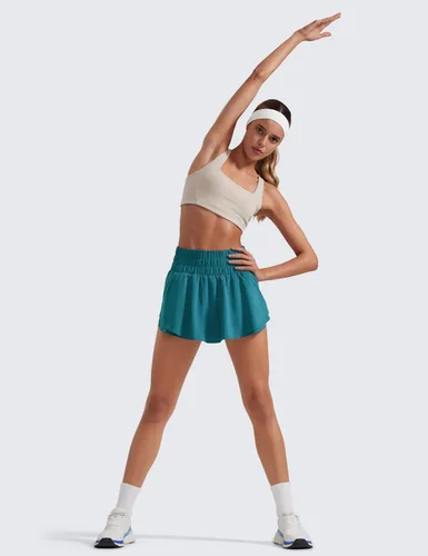 Miniatura 3 de CRZ YOGA - Pantalones cortos deportivos para mujer, cintura alta, holgados, con volantes, para entrenar, correr, tenis y bolsillo con cremallera