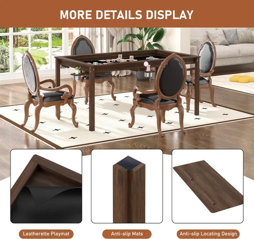 Miniatura 6 de Yardenaler Mesa de Juegos de Mesa de Madera Maciza, Mesa de Juegos y Comedor con Gran Espacio de Juego de 58" x 33" y Superficie Extraíble, Para 4 a