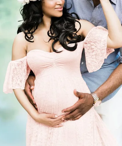 Miniatura 2 de ZIUMUDY Fotografía Vestido de maternidad fuera del hombro Encaje Baby Shower Vestido de novia embarazada