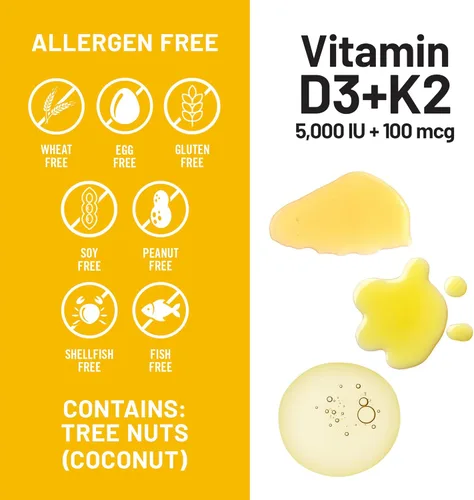 Miniatura 7 de NatureWise Vitamina D3 5000IU + K2 (MK7) 100mcg con aceite de coco orgánico extra virgen – Apoya la absorción de calcio, salud ósea e inmune – Sin