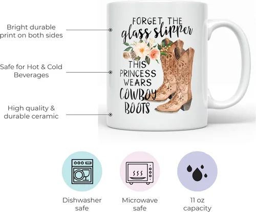 Miniatura 2 de YouNique Designs Forget The Slippers This Princess Wears Cowboy Boots - Taza de 11 onzas, taza de café para mujer, taza de café de vaquera (blanco)