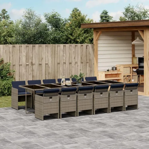 Miniatura 39 de 9 Piece Patio Dining Set with Cream Cushions Beige Poly Rattan Table and 8 Foldable Chairs for Backyard Garden Dining Beige/Wood/9 Piece