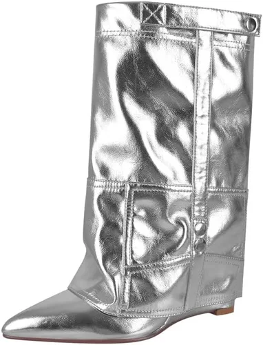 Miniatura 2 de Botas de tacón de cuña para mujer, con puntera puntiaguda, vaquero, botas cortas hasta el tobillo