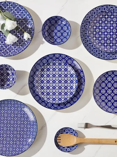 Miniatura 5 de Metahom Platos de cerámica de 10 pulgadas, juego de platos de porcelana azul y blanca, platos para servir pasta, panqueques, carne, ensalada, juego