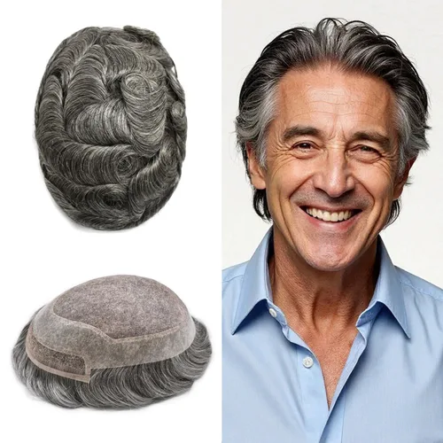 Miniatura 20 de LYRICAL HAIR Sistema de pieza de pelo tipo tupé para hombre, pieza de cabello de poliuretano alrededor de la unidad de cabello para hombres, 5 x 7