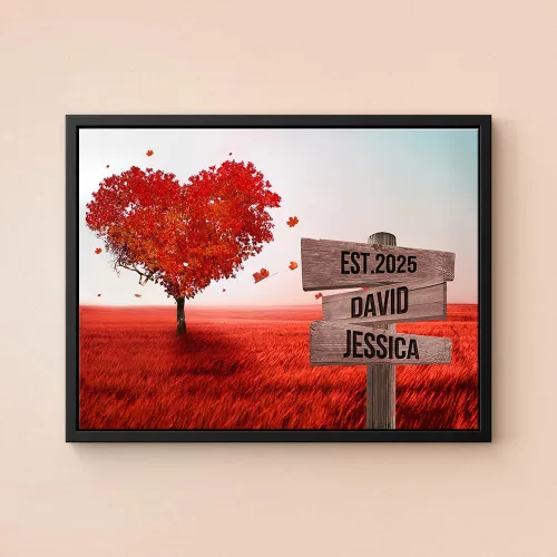 Miniatura 2 de Señal de calle personalizada de cruce para parejas, el mejor regalo para pareja, señal de calle vintage personalizada con nombre y fecha en lienzo